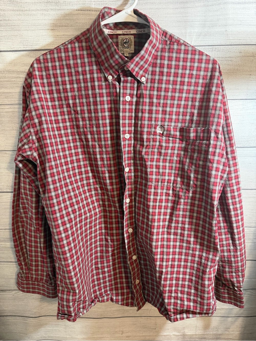 Cinch Red and Gray Plaid Button-Down Shirt